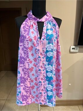 ANDREE BY UNIT Floral Halter Top in Purple, Pink & Teal